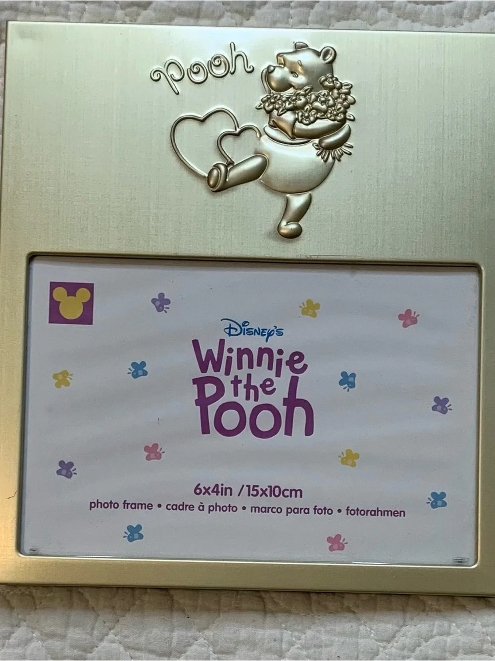 Vinetage 1999 Disney Winnie the Pooh Metal Gold Tone 6 X 4 Frame